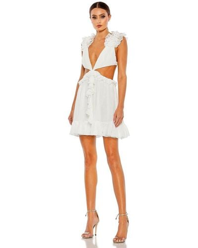 Mac Duggal Ruffled Cut-out V Neck Mini Dress - White