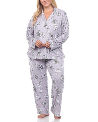 White Mark Plus Size Long Sleeve Floral Pajama Set - Gray