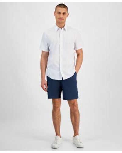 Calvin Klein Slim Fit Stretch Shorts Seersucker Shirt - Blue