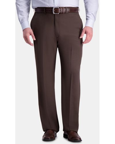 Haggar Big & Tall Premium Comfort Stretch Classic-fit Solid Flat Front Dress Pants - Brown