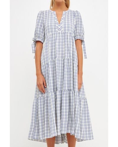 English Factory Gingham Tiered Dress - White