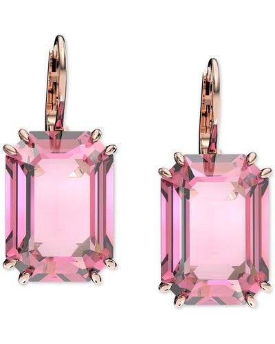 Swarovski Octagon Crystal Drop Earrings - Pink