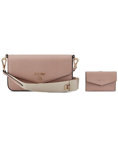 Nine West Peaches Small Crossbody Flap Bag And Card Case - Brown