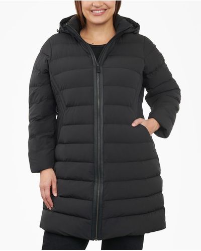 Michael Kors Plus Size Hooded Faux-leather-trim Puffer Coat - Black
