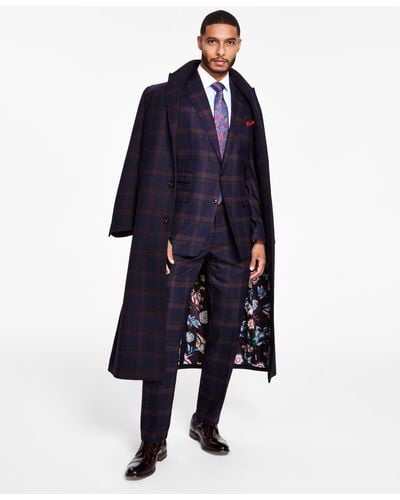Tayion Collection Classic-fit Wool Blend Overcoats - Blue