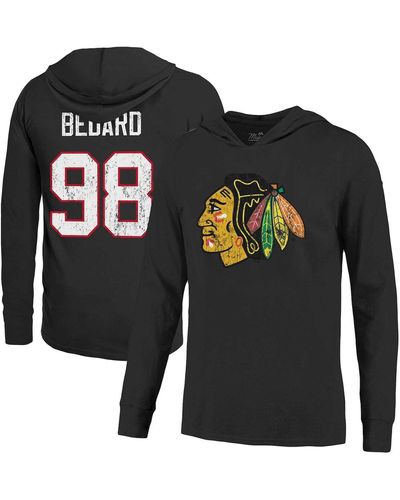 Majestic Threads Connor Bedard Distressed Chicago Hawks Softhand Name And Number Pullover Hoodie - Black