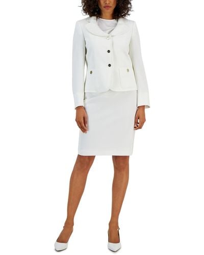 Nipon Boutique Curved Collar Button-front Jacket & Pencil Skirt Suit - White