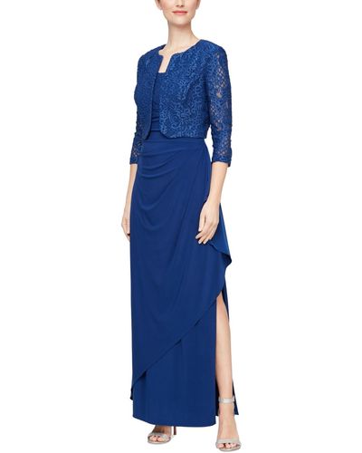 Alex Evenings Embellished Gown And Jacket - Blue