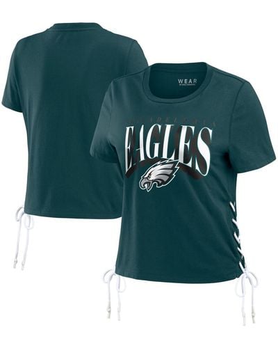 WEAR by Erin Andrews Midnight Philadelphia Eagles Lace Up Side Modest Cropped T-shirt - Green
