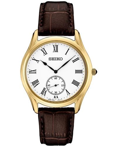 Seiko Analog Essentials Brown Leather Strap Watch 39mm - Black