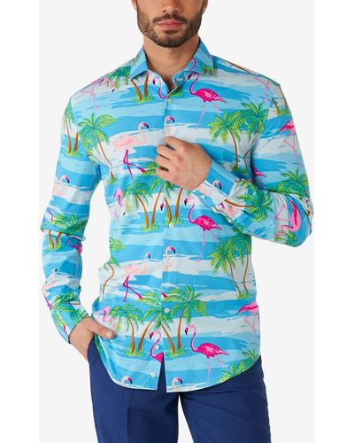 Opposuits Flaminguy Tropical Flamingo Dress Shirt - Blue