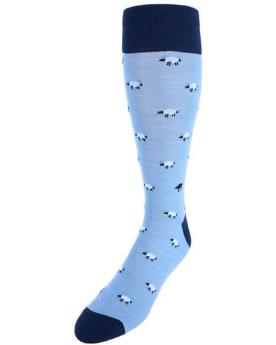 Trafalgar Dolly The Sheep Merino Wool Mid-calf Socks - Blue