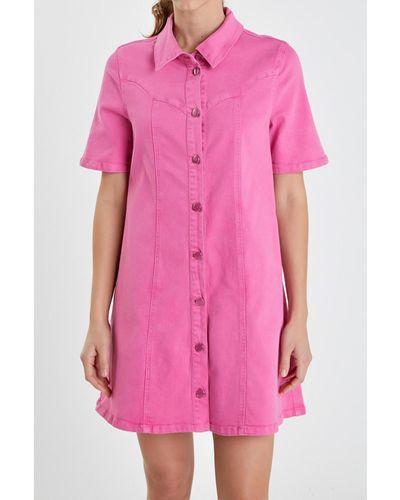 English Factory Washed Denim Mini Dress - Pink