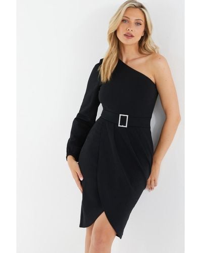 Quiz One Shoulder Buckle Detail Mini Dress - Black