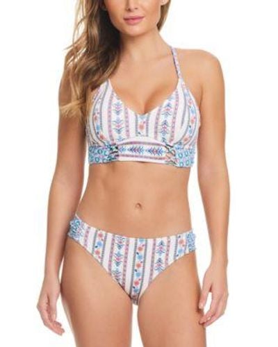 Jessica Simpson Textured Printed Bikini Top Matching Bottom - Blue