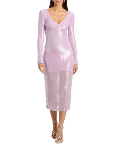 Avec Les Filles Sequined Bodycon Midi Dress - Pink