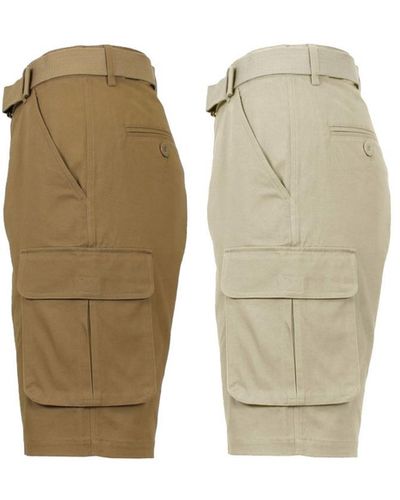 Galaxy By Harvic Flat Front Belted Cotton Cargo Shorts - Natural