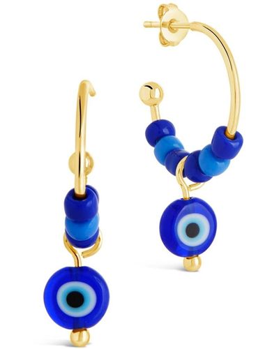 Sterling Forever Tone Or Silver-tone Blue Beaded Accent Sibyl Hoops