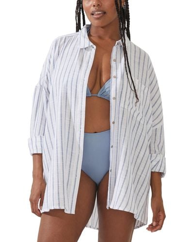 Cotton On Striped Swing Beach Cover Up Shirt - White