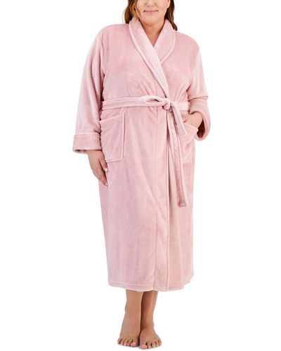 Charter Club Plus Size Plush Knit Shine Robe - Pink