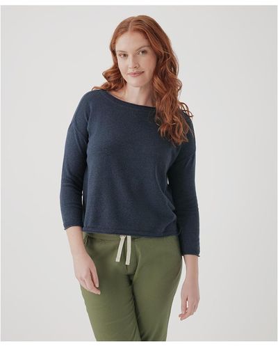 Pact Organic Cotton Classic Fine Knit Wide Neck Sweater - Blue