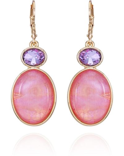 Tahari Tone Pink And Lilac Violet Glass Stone Drop Earrings