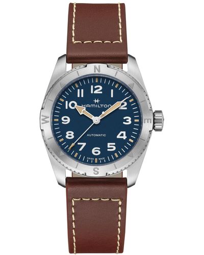 Hamilton Swiss Automatic Khaki Field Expedition Leather Strap Watch 37mm - Blue