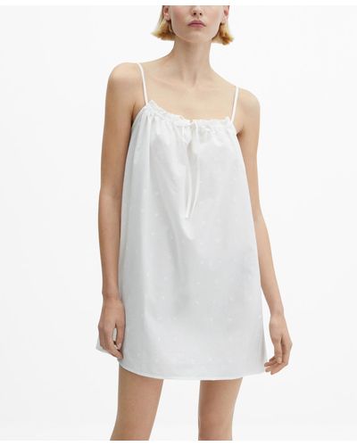 Mango Openwork Details Cotton Nightgown - White