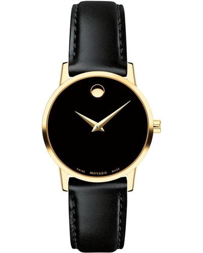 Movado Swiss Museum Classic Black Leather Strap Watch 28mm