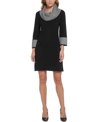 Jessica Howard Contrast-trim Cowlneck Sweater Dress - Black