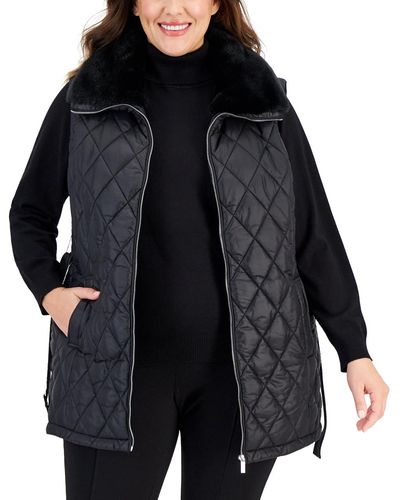 Calvin Klein Plus Size Faux-fur-trimmed Quilted Puffer Vest - Black