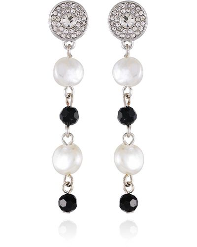 T Tahari Imitation Pearl And Light Pink Bead Dangle Earrings - White