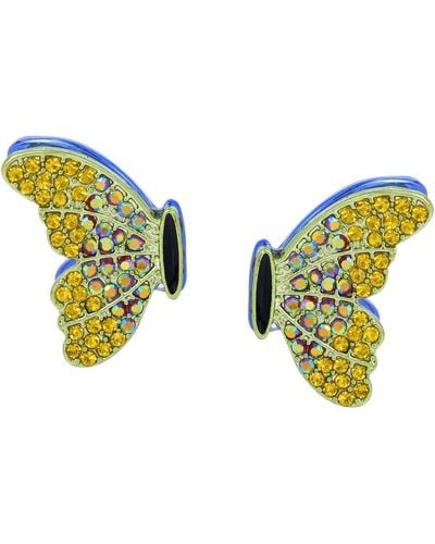 Betsey Johnson Faux Stone Butterfly Wing Stud Earrings - Yellow