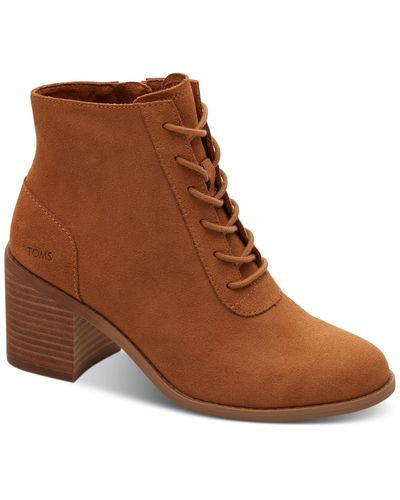 TOMS Evelyn Block Heel Lace-up Booties - Brown