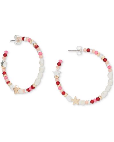 Lucky Brand Two-tone Medium Star & Mixed Bead Hoop Earrings - Red