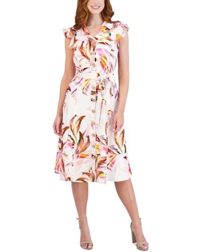 Donna Ricco Printed Flutter-sleeve Fit & Flare Dress - Pink