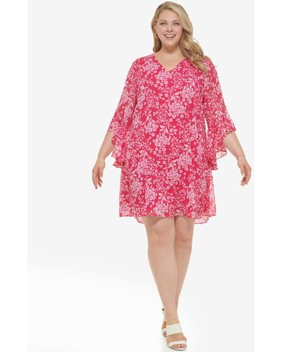 Calvin Klein Plus Size 3/4-sleeve Chiffon Dress - Pink