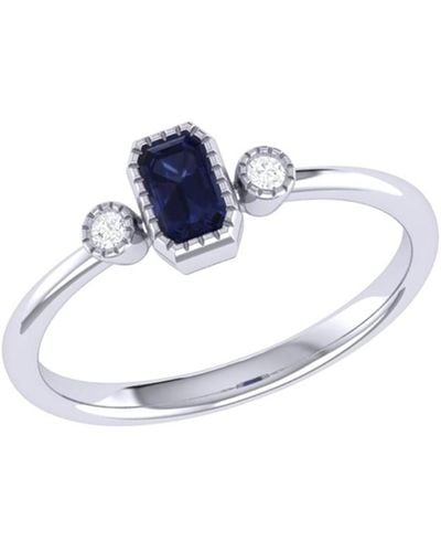 LuvMyJewelry Emerald Sapphire Gemstone Round Natural Diamond 14k Gold Birthstone Ring - Blue