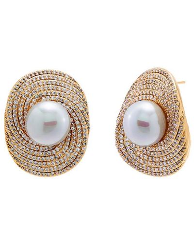 By Adina Eden Pave Twisted Imitation Pearl On The Ear Stud Earring - White