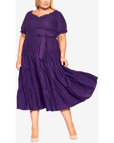 City Chic Plus Size Puffed Sleeve Maxi Dress - Purple