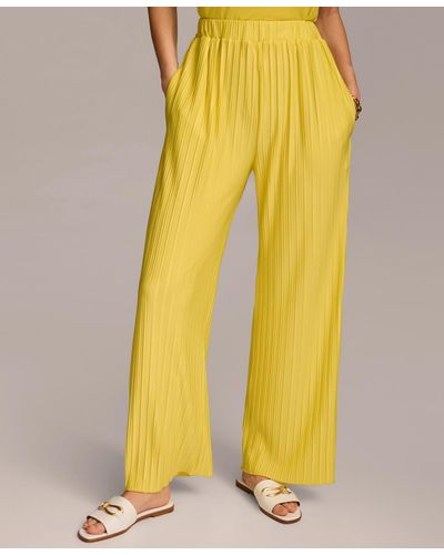Donna Karan Pull-on Pleated Wide Leg Pants - Yellow