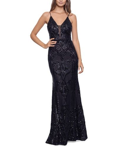 Betsy & Adam Embellished Illusion-inset Gown - Blue