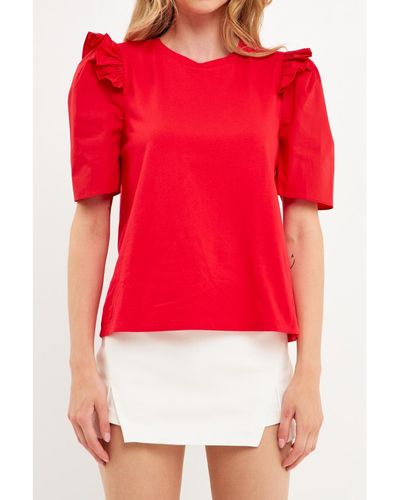 English Factory Mini Ruffle Puff Sleeve T-shirt - Red