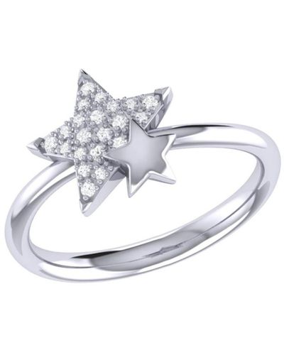 LuvMyJewelry Dazzling Star Kissed Duo Design Sterling Silver Diamond Ring - White