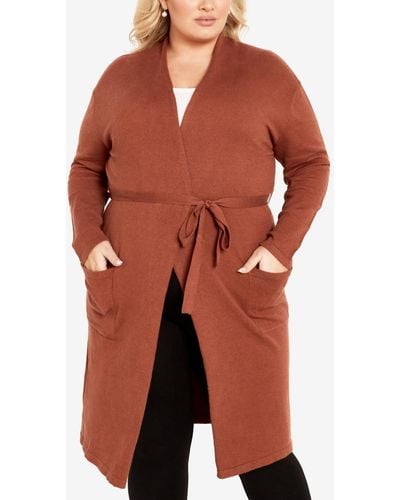 Avenue Plus Size Kennedy Long Sleeve Cardigan Sweater - Red