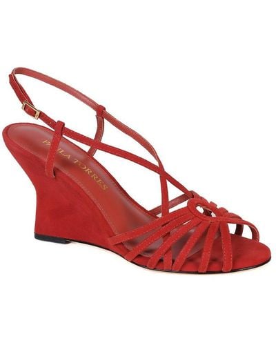 Paula Torres Shoes Hanna Strappy Wedge Sandal - Red