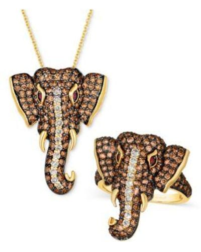 Le Vian Diamond Passion Ruby Accent Elephant Pendant Necklace Ring Collection In 14k Gold - Metallic