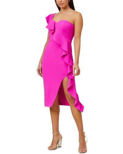 Adrianna Papell Ruffled Asymmetrical Dress - Pink
