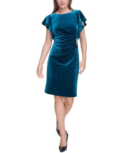 Jessica Howard Petite Velvet Ruffle-sleeve Dress - Blue