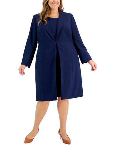 Le Suit Plus Size Topper Jacket & Sheath Dress Suit - Blue